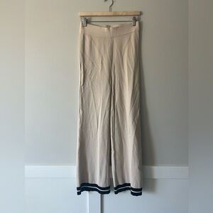 House of Harlow 1960 Cream Knit Wide Leg Pants Contrast Hem Lounge Trouser XS